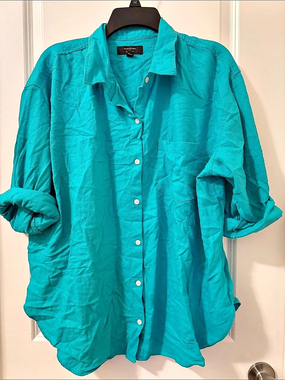 Banana Republic Linen-Blend Shirt Button Down Blue XL Like New